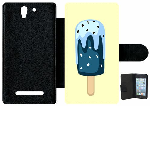 Étui Porte Feuille Sony Xperia C3 Et C3 Dual Glace Baton Bleu