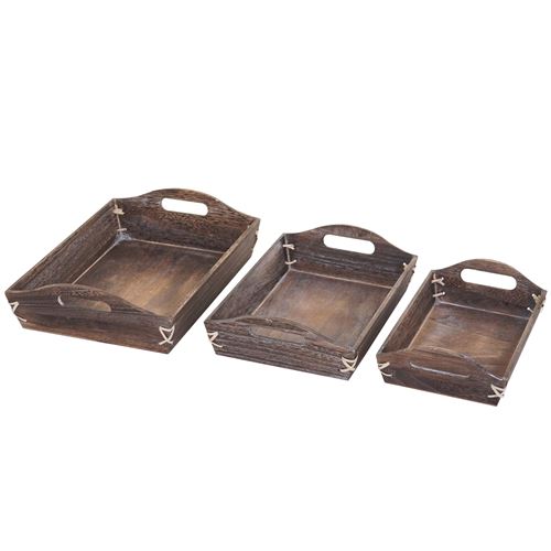 Set de 3 plateaux de service MENDLER HWC-C50 brun shabby