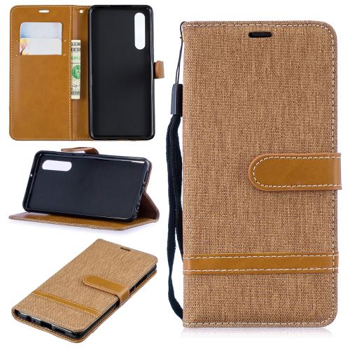 Etui en PU jean bicolore en tissu flip kaki pour votre Huawei P30
