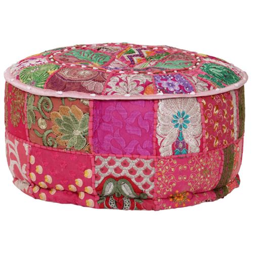 Vidaxl Rose Pouf Rond En Coton En Patchwork Fait À La Main 40 X 20 Cm - Image 1
