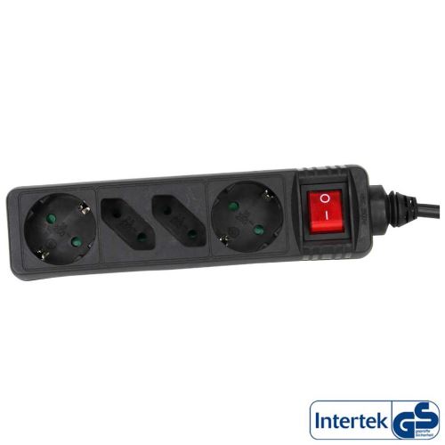Barrette d'alimentation InLine® 4 ports 2x Type F allemand + 2x Euro avec interrupteur noir 3m
