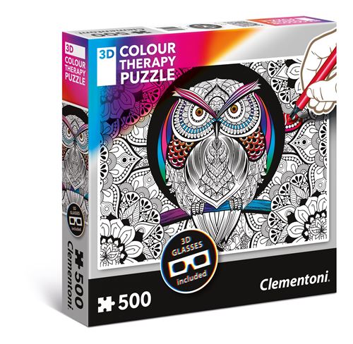 Puzzle 500 pièces 3d color therapy : hibou clementoni