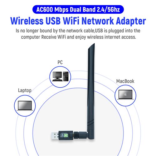 Clé Wifi USB AC600 Mbits / s 2.4 GHz et 5 GHz double bande USB 2.0 WiFi  Free Drive Adapter Carte réseau externe
