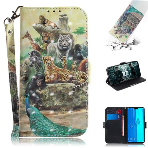 Etui en PU impression de motifs les animaux se rassemblent pour votre Huawei Y9 (2019)/Enjoy 9 Plus
