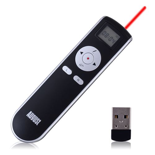 August LP315B – Air Mouse et Wireless Presenter avec pointeur Laser –Télécommande de présentation PowerPoint –Windows et Mac-Blanc