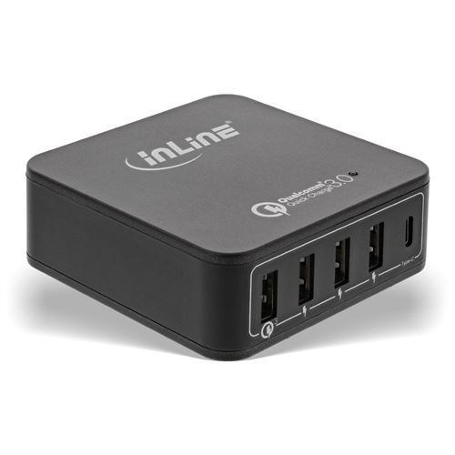 Adaptateur secteur USB InLine® Quick Charge 3.0, chargeur, 4x USB A + USB Type-C, 40 W, noir