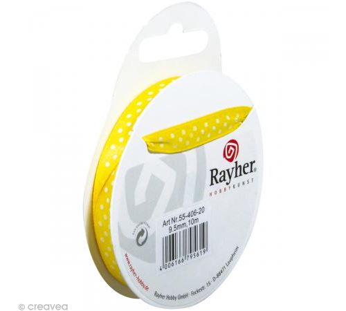 Ruban à pois en satin 9,5 mm jaune x 10 m
