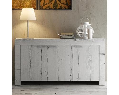 Buffet contemporain couleur chêne blanchi ROMANE 2-L 160 x P 43 x H 83 cm- Gris