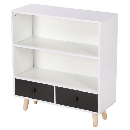 2 Niveaux Armoire de Rangement avec 2 Tiroir Meuble TV /Table basse / Etagère à livres - Principal blanc et noir 80*30*90cm