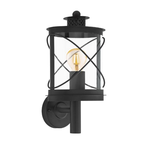 Applique rustique ronde hilburn h37,5 cm ip44 - verre transparent - noir