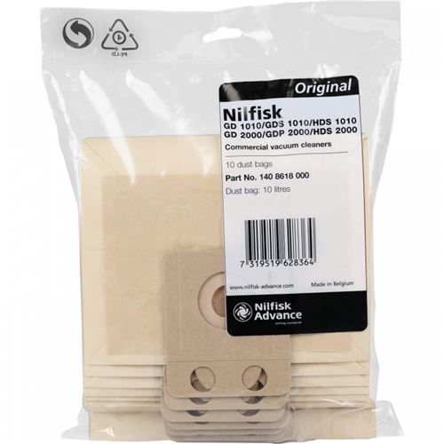 Lot de 10 sacs papier 10l pour aspirateur nilfisk