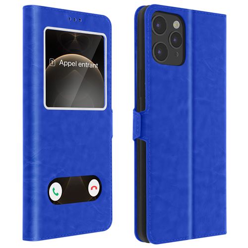 Avizar Housse pour iPhone 12 / 12 Pro Protection intégrale Double Fenêtre Support Vidéo Bleu