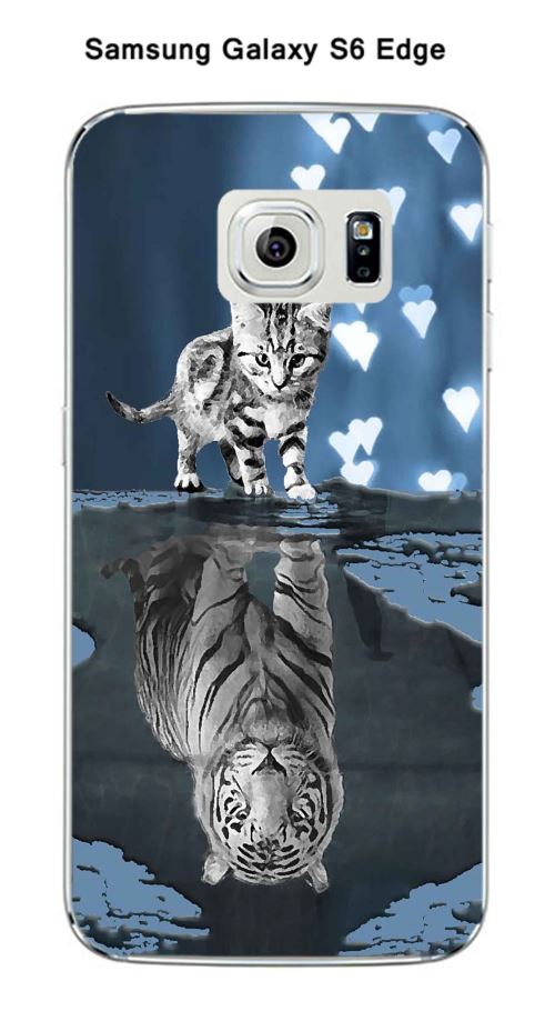 Coque TPU gel souple Samsung Galaxy S6 Edge design Chat Tigre Blanc fond bleu noir