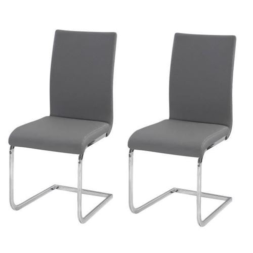 Lea Lot De 2 Chaises De Salle A Manger - Simili Gris - Style Contemporain - L 43 X P 56 Cm