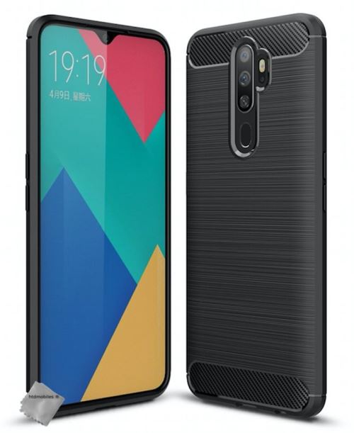 Housse etui coque silicone gel carbone pour Oppo A9 (2020) avec verre trempe - NOIR