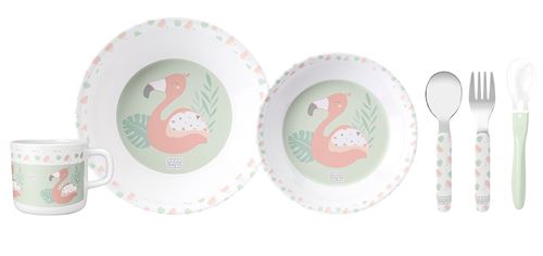Saro set d'alimentation Flamingo Party mélamine 6 pièces saumon rose/vert/blanc