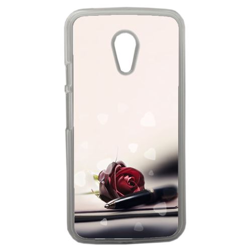 Coque Stylo Rose Coeur Compatible Motorola Moto G2 Transparent
