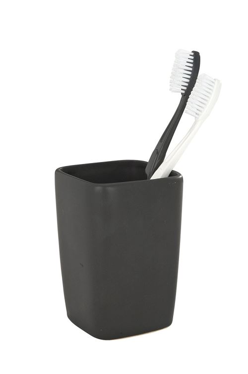 Wenko 20018100 Faro Gobelet à Brosse à Dents Céramique Noir 7,5 x 7,5 x 7 cm