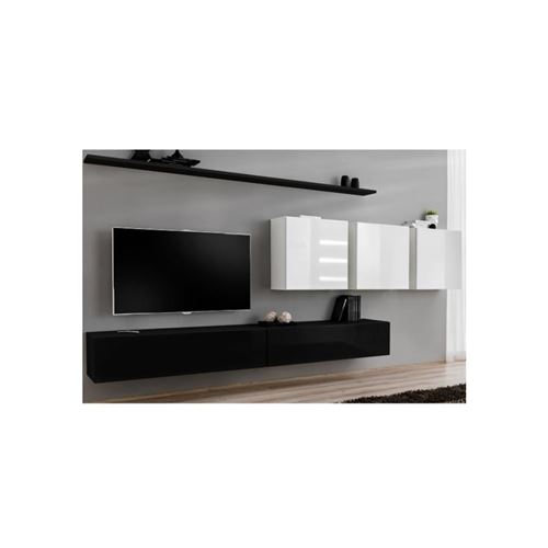 Ensemble meuble salon SWITCH VII design, coloris noir et blanc brillant.