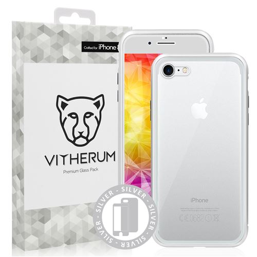 VITHERUM Silver pour iPhone 8/7 Verre trempé incurvé 3D + coque ultra résistante en verre trempé, protection d'écran 360° à 126mJ & 9H, Anti rayures
