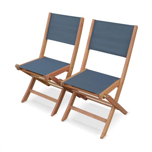 Sweeek Chaises de jardin en bois et textilène - Almeria Gris anthracite - 2 chaises pliantes en bois d'Eucalyptus huilé et textilène