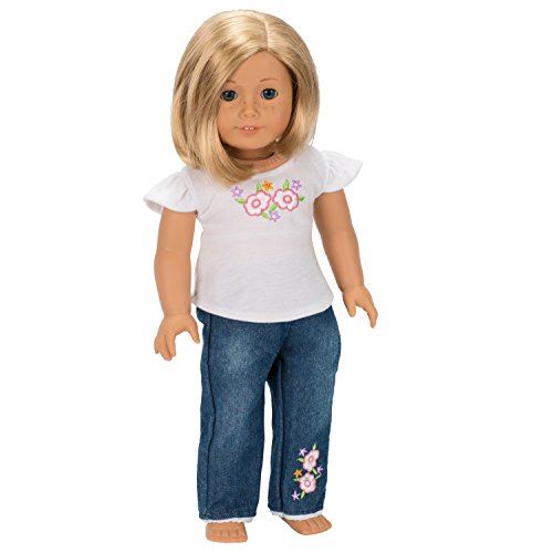 Robe longue Dolly Flower - Jeans et chemise pour poupées américaines