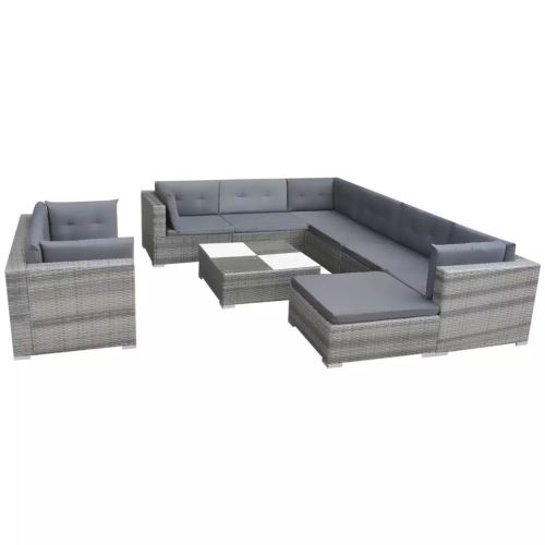 Salon de jardin 10 pcs ALLTHEMEN Ensemble canapé et table basse de jardin avec coussins Résine tressée-Gris