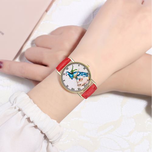 Dames de pigeon messenger classique authentiques regarder la tendance de l'horloge à quartz femelle T266-Arouge