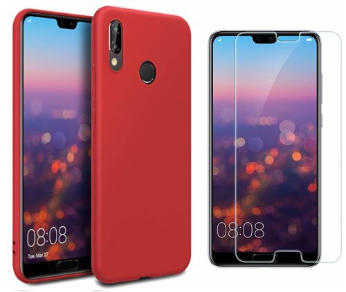 Coque Souple Silicone Pour Huawei Mate 20 Lite Rouge + Verre Trempé Anti chocs et Rayures Vitre de Protection Little Boutik®