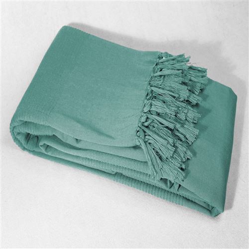 Jete de canape a franges 180 x 220 cm coton tisse lana Menthe