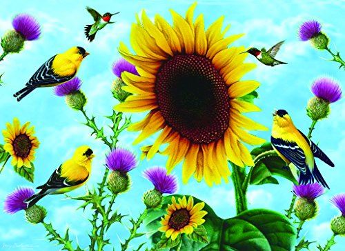 Sunflowers and Songbirds 500+ pc Large Piece Jigsaw Puzzle by SunsOut