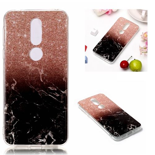 Coque en TPU motif marbré imprimé en marbre souple or rose/noir pour votre Nokia 7.1