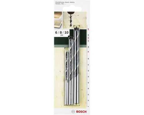 Bosch Accessories 2609255308 Jeu De Forets pour Le Bois 3 Pièces 6 Mm, 8 Mm, 10 Mm Tige Cylindrique 1 Set