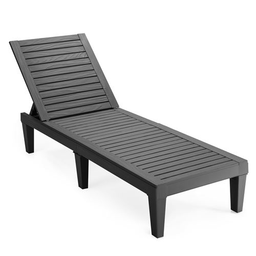 Chaise longue réglable giantex noir bain de soleil résistante aux intempéries et à la rouille pour terrasse, plage, balcon, charge 180kg