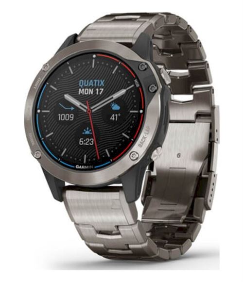 Garmin quatix 6 - 47 mm - titaniumgrijs - smart watch met band - titanium - zilver - afmeting pols: 132-215 mm - display 1.3 - 32 GB - Bluetooth, Wi-Fi, ANT+/ANT - 120 g