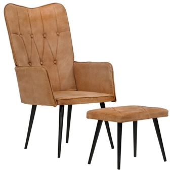 vidaXL Fauteuil met voetensteun canvas bruin - 1