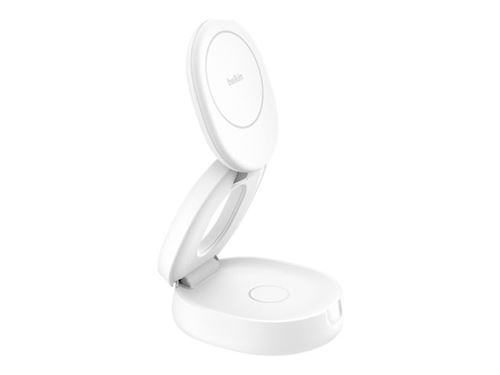 Non Communiqué Blanc Belkin Boost Charge - Support De Chargement Sans Fil - 2-En-1, Qi2, Magnétique, Pliable + Adaptateur Secteur - 15 Watt