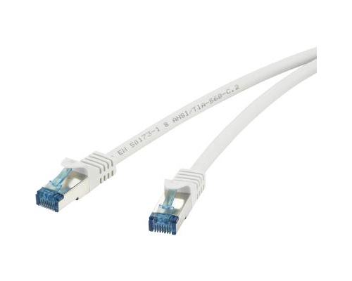 Renkforce RF-4145292 RJ45 Câble réseau, câble patch CAT 6a S/FTP 10.00 m gris avec cliquet dencastrement, ignifuge
