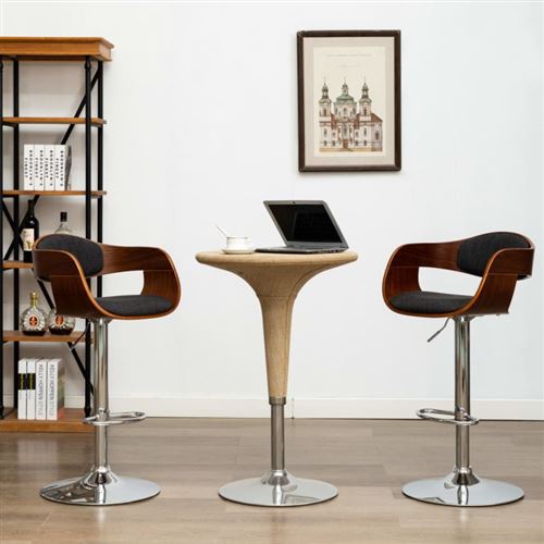 Non Communiqué Gris Chaises De Bar Lot De 2 Bois Courbé Et Tissu