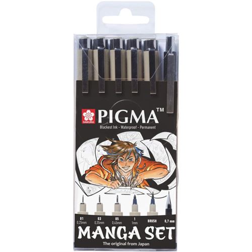 Lot De 6 Feutres Noir Et Porte-Mine - Manga Set - Sakura Pigma