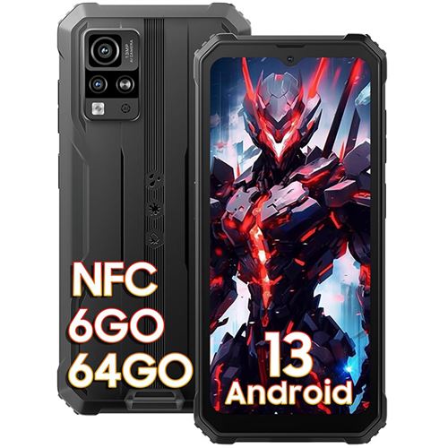 Blackview BV4800 Téléphone Portable Incassable 6,56 Android 13 6Go+64Go 5180mAh 13MP IP68 Smartphone 4G Dual SIM - Noir