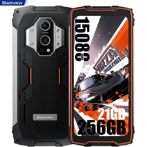 Blackview BV9300 Téléphone Portable Incassable Android 12 12Go+256Go 15080mAh 50MP Mesure Laser Mobile - Orange