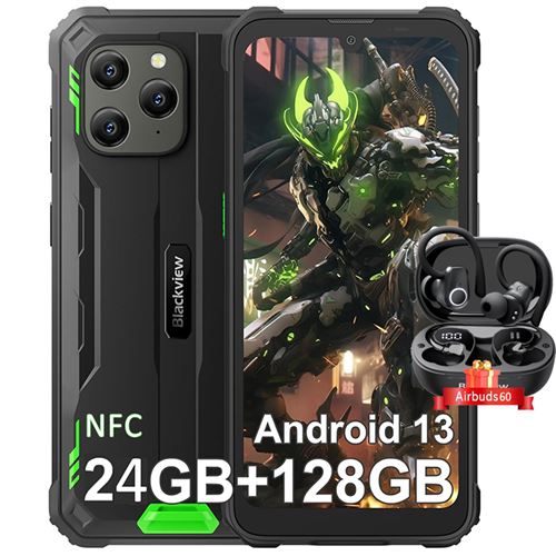 Smartphone Incassable Blackview BV5300 Plus Android 13 6,1 128 Go 6580mAh NFC Vert avec Écouteurs Bluetooth Airbuds 60