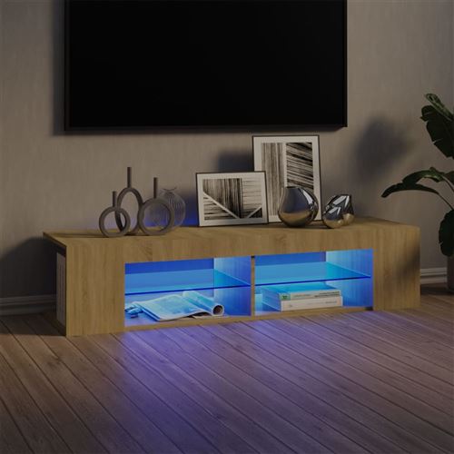 VidaXL Meuble TV avec lumières LED Blanc et chêne sonoma 135x39x30 cm