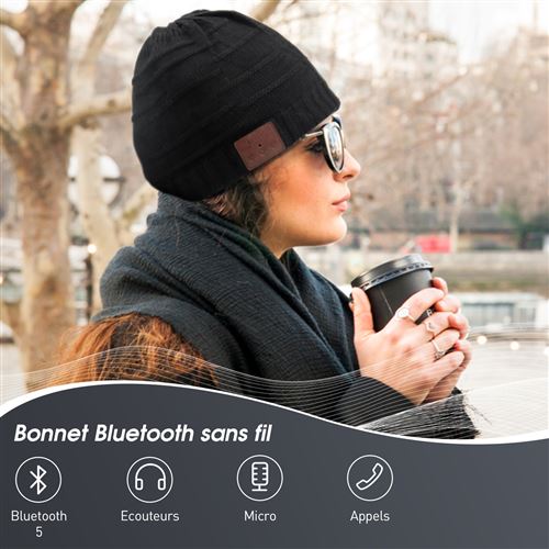 Bonnet Bluetooth Homme Femme Noir - August EPA25 Musique Sans fil Discret  Running Course à pied Sport - Casque audio - Achat & prix