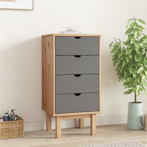 VIDAXL - Commode OTTA - Pin Massif - Marron et Gris - 45x39x90 cm - Image 3