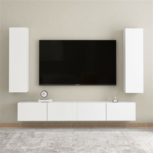 vidaXL Ensemble de meubles TV 4 pcs Blanc Aggloméré