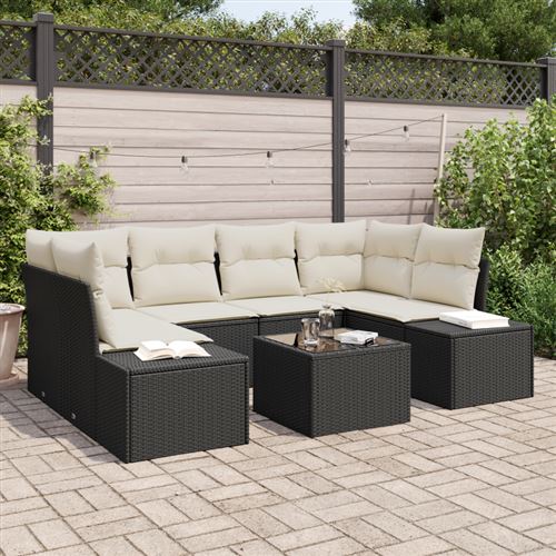 Non Communiqué Noir Ensemble De Canapé De Jardin 7 Pièces Avec Coussins Poly Rattan