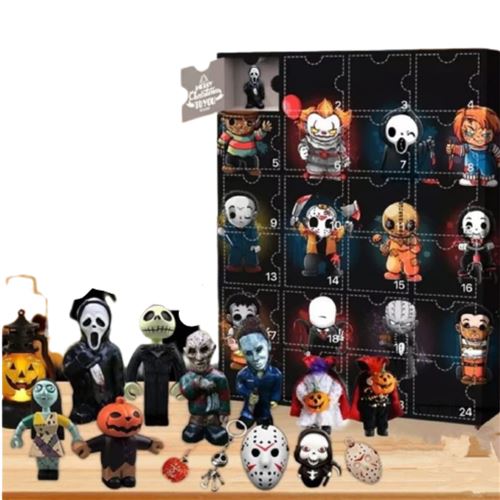 Horreur Figurine Calendrier de l'Avent d'Halloween 2022 FONGWAN Contient 24 Cadeaux avec Jouets Surprises pour Enfants - Noir
