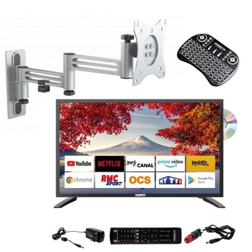 ANTARION TV LED 18.5 47cm Smart Connect DVD Intégré Support TV Double Bras SMART PAD